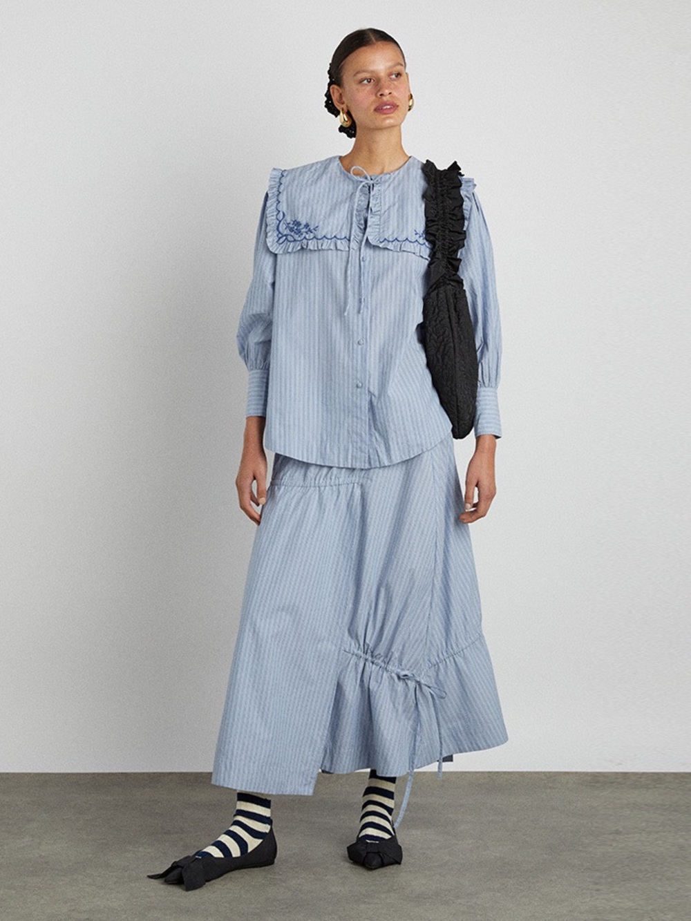 Damson Madder Marine Channel Midi Skirt in Blue Stripe UK 8 / US 4